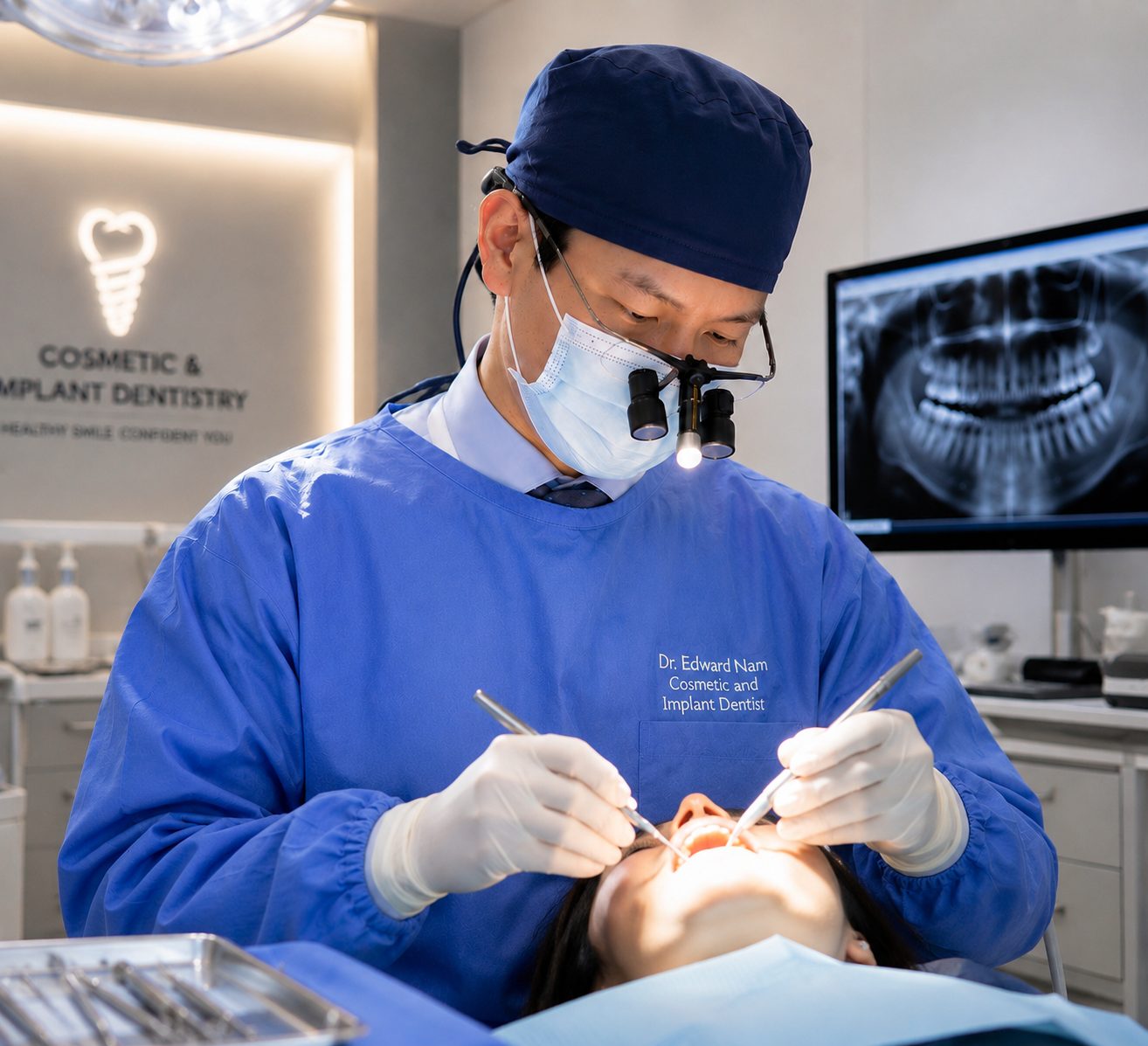 Dr. Edward Nam performing implant surgery, where CGF therapy supports healing — ID Dental Koreatown