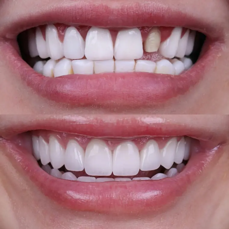 Porcelain veneer before and after — real patient result at ID Dental Implant Center Koreatown